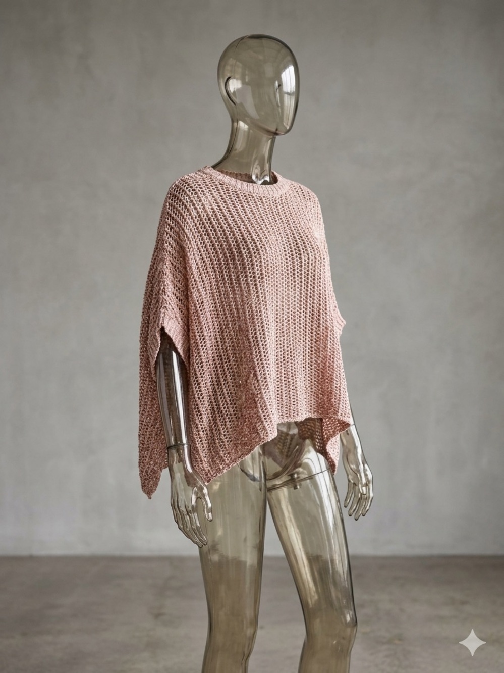 WORLD MARKET Crochet Open Knit Crop Drop Shoulder Sweater Marl Pink OS